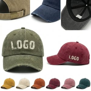 Vintage Washed Cotton Adjustable Dad Cap with Distressed Heritage Style